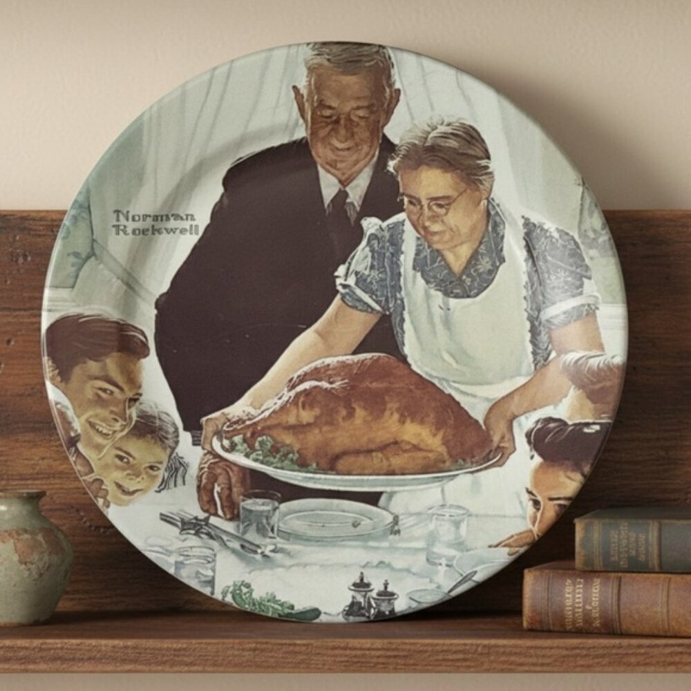 Norman Rockwell Thanksgiving Collector Metal Plate Four Freedoms Vintage 1979 - Picture 1 of 16